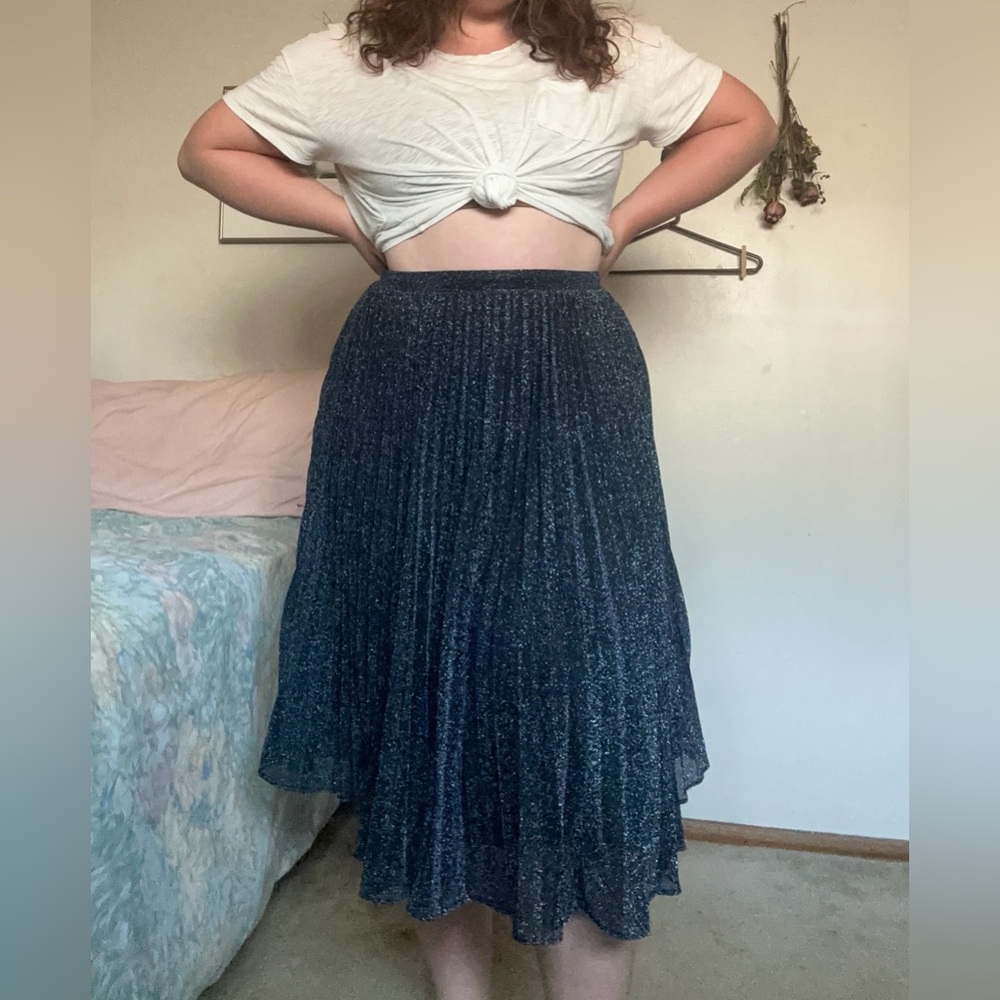 Chelsea28 Skirt | XL Navy/Blue Shimmer Midi Pleated Skirt